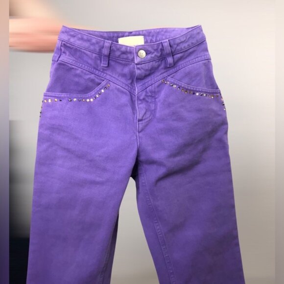 Paloma Wool Mid Rise Straight Leg Bejeweled Jeans Purple Size 34 - Picture 4 of 8